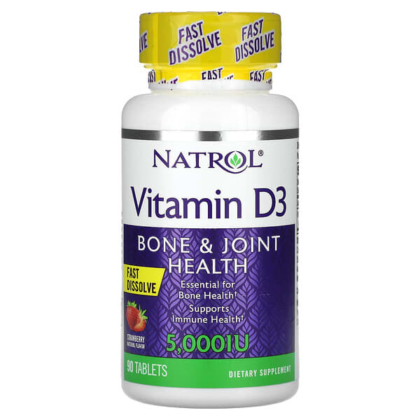 Natrol, 維生素 D3，骨骼和關節健康，草莓，5000 IU，90 片