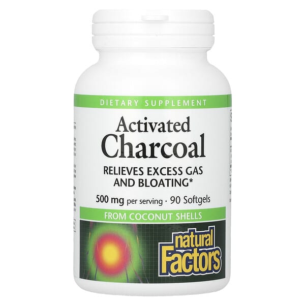 Natural Factors, 活性炭，500 毫克，90 粒軟凝膠（每粒軟凝膠 250 毫克）