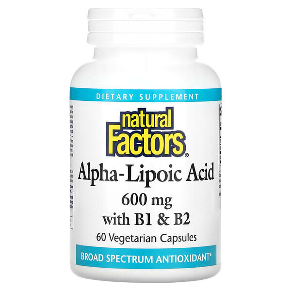 Natural Factors, 含 B1 和 B2 的 α-硫辛酸，600 毫克，60 粒素食膠囊