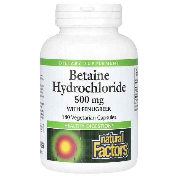 Natural Factors, 含糊蘆巴的甜菜堿鹽酸鹽,500 毫克,180 粒素食膠囊