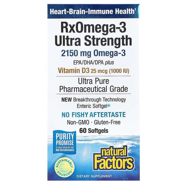 Natural Factors, 特強型 RxOmega-3，含維生素 D3，60 粒軟凝膠