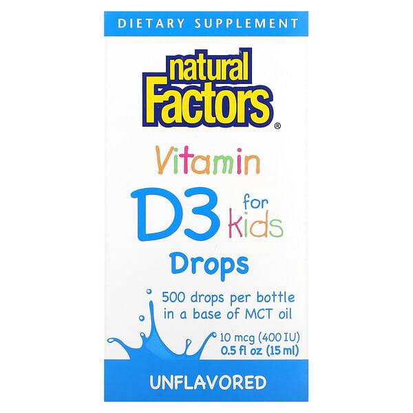 Natural Factors, 兒童維生素 D3 滴劑,原味,10 微克 (400 國際單位),0.5 液量盎司(15 毫升)