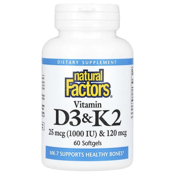 Natural Factors, 維生素 D3 和 K2，25 微克（1,000 國際單位），60 粒軟凝膠