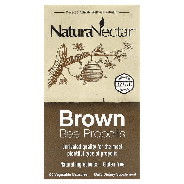NaturaNectar, 棕色蜂膠，60 粒素食膠囊