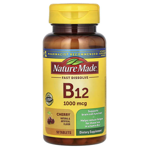 Nature Made, B-12 舌下含片，櫻桃味，1,000 微克，50 粒微錠劑