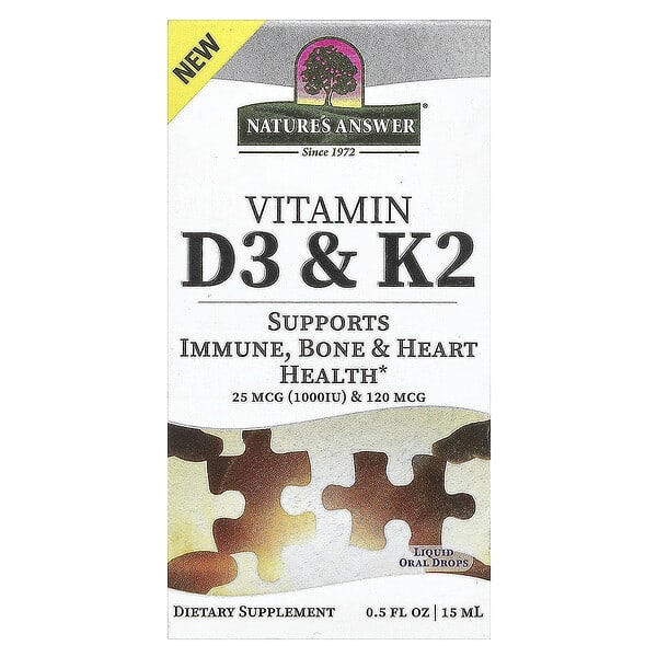 Nature's Answer, 維生素 D3 和 K2，25 微克（1000 國際單位）+ 120 微克，0.5 液量盎司（15 毫升）