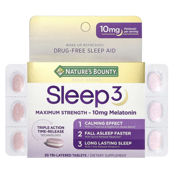 Nature's Bounty, Sleep 3，特大功效，無方劑品睡眠幫助劑，30 片三層片劑