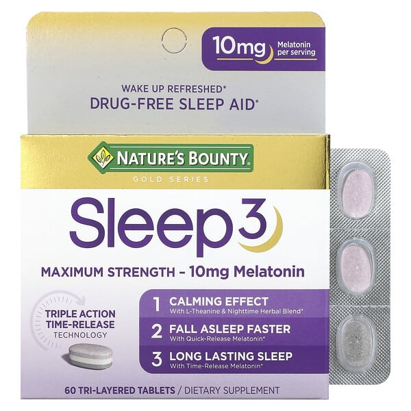Nature's Bounty, Sleep 3，特大功效，無方劑品睡眠幫助劑，60 片三層片劑