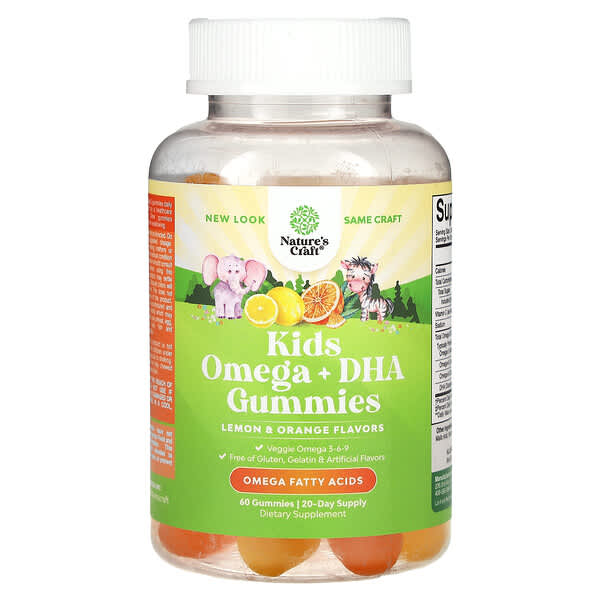 Nature's Craft, 兒童款,Omega + DHA 軟糖,檸檬和柳丁味,60 粒軟糖