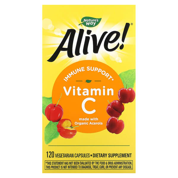 Nature's Way, Alive!，機體抵抗幫助維生素 C，500 毫克，120 粒素食膠囊（每粒膠囊 125 毫克）