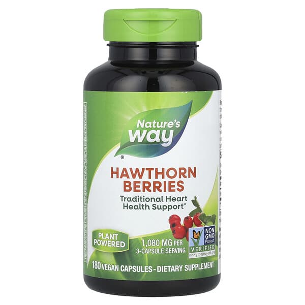 Nature's Way, 山楂漿果，1,080 毫克，180 粒全素膠囊（每粒膠囊 360 毫克）