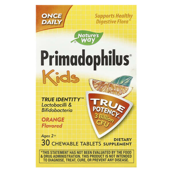 Nature's Way, Primadophilus 兒童,2 歲以上,橙味,30 億 CFU,30 片