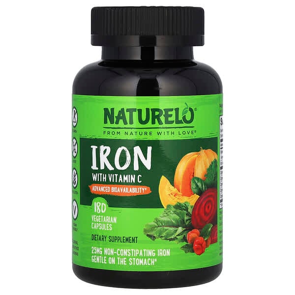 NATURELO, 鐵與維生素 C，180 粒素食膠囊