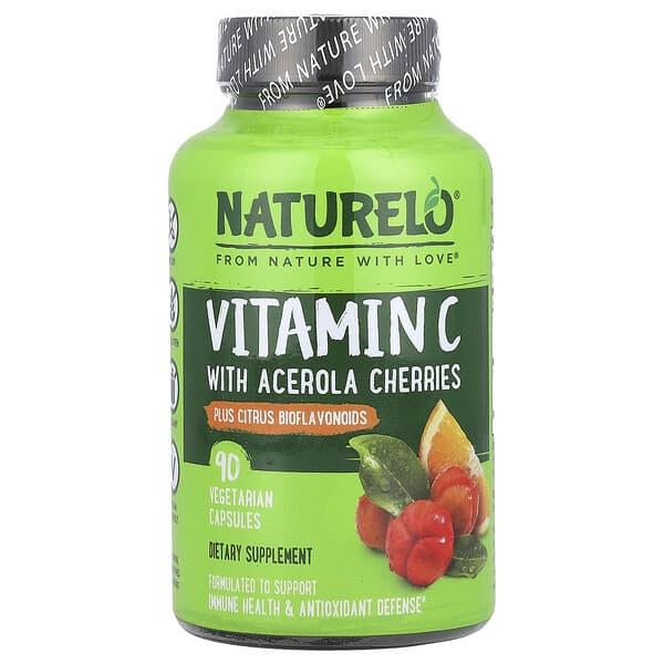 NATURELO, 維生素 C 與針葉櫻桃加柑橘類生物黃酮,90 粒素食膠囊