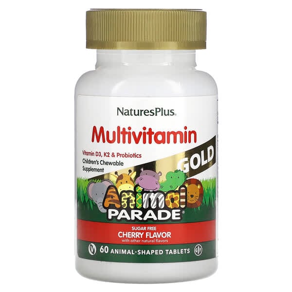 NaturesPlus, Source of Life，Animal Parade，黃金版，兒童咀嚼多維生素與礦物質補充劑，櫻桃味，60 片動物形狀片劑