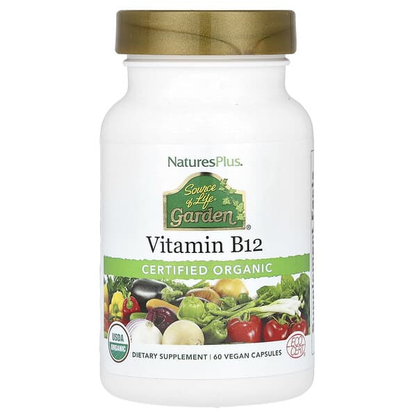 NaturesPlus, Source of Life® Garden，有機認可維生素 B12，60 粒全素膠囊