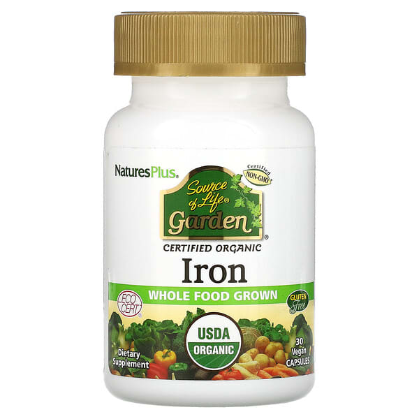 NaturesPlus, Source of Life Garden，鐵，18 毫克，30 粒全素膠囊