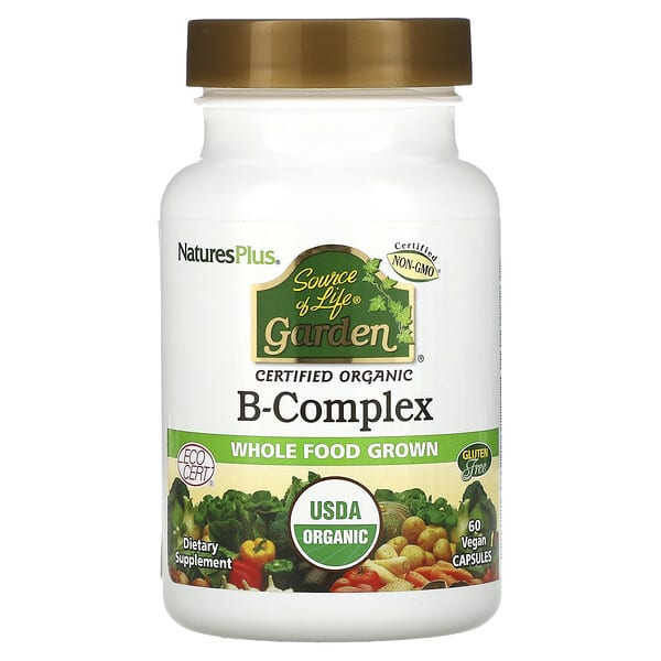 NaturesPlus, Source of Life Garden,有機認可 B 族維生素,60 粒純素食膠囊