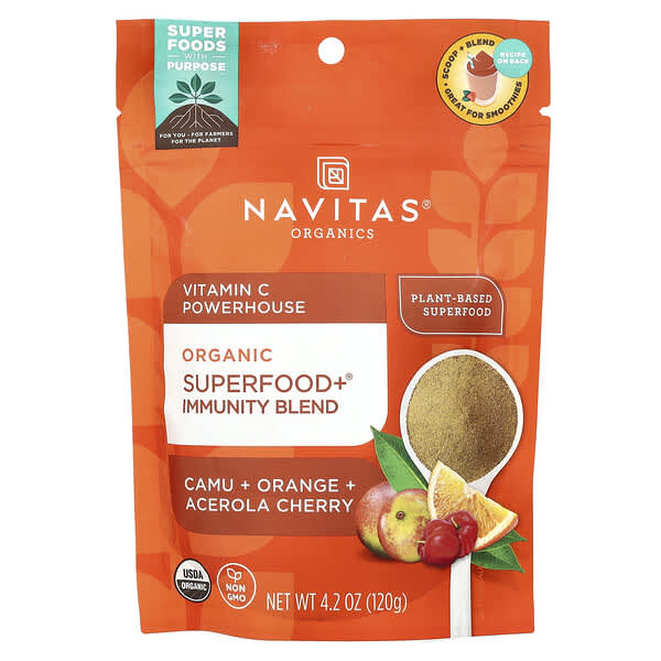 Navitas Organics, 有機 SuperFood + 機體抵抗混合物,維生素 C 廠房,卡姆果 + 柳丁 + 針葉櫻桃味,4.2 盎司(120 克)