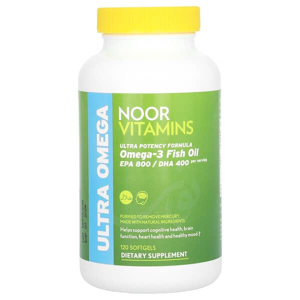 Noor Vitamins, Ultra Omega，Omega-3 魚油，超優效配方，2000 毫克，120 粒軟膠囊（每粒軟膠囊 500 毫克）
