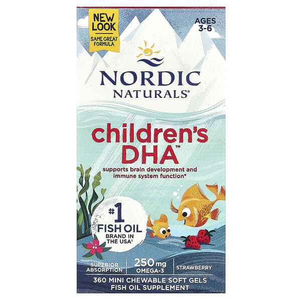 Nordic Naturals, 兒童 DHA，3-6 歲，草莓味，360 粒迷你咀嚼軟凝膠