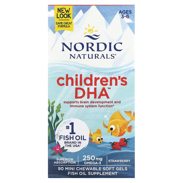Nordic Naturals, 兒童 DHA，3-6 歲，草莓味，90 粒迷你咀嚼軟凝膠