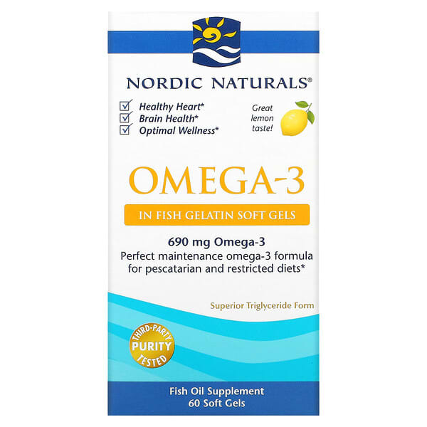 Nordic Naturals, Omega-3，檸檬味，690 毫克，60 粒魚明膠軟凝膠（每粒軟凝膠 345 毫克）