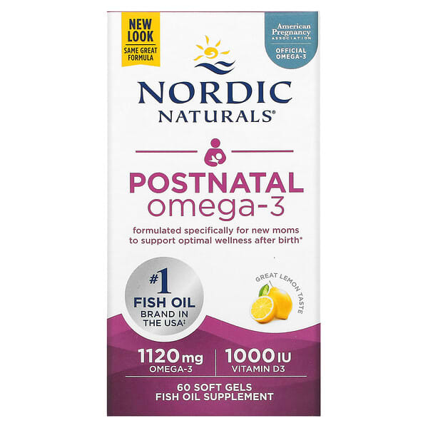 Nordic Naturals, 產後 Omega-3,檸檬味,1,120 毫克,60 粒軟凝膠(每粒軟凝膠 560 毫克)