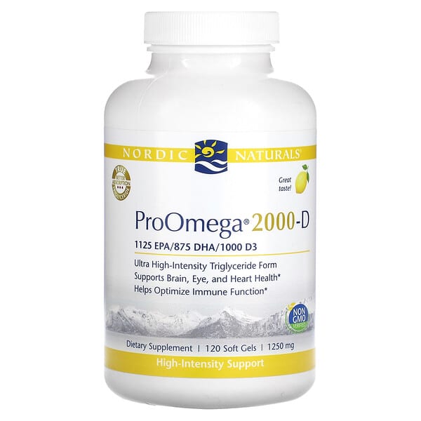 Nordic Naturals, ProOmega 2000-D,檸檬味,1,250 毫克,120 粒軟凝膠(每粒軟凝膠 625 毫克)