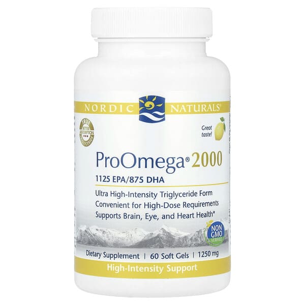 Nordic Naturals, ProOmega® 2000,檸檬味,1250 毫克,60 粒軟膠囊(每粒軟膠囊 625 毫克)