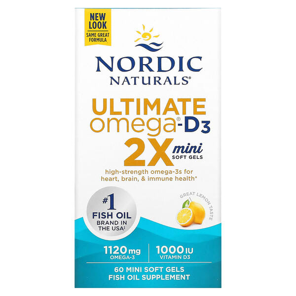 Nordic Naturals, Ultimate Omega 2X 微型(含維生素 D3),檸檬味,60 粒軟凝膠