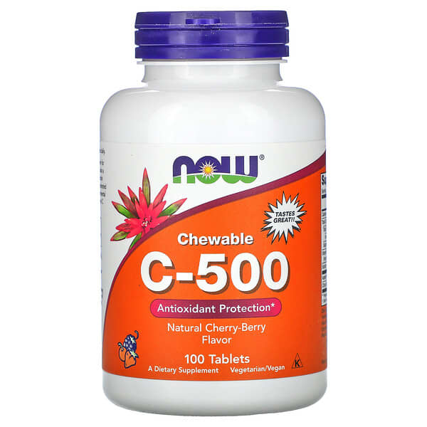 NOW Foods, 可咀嚼 C-500，天然櫻桃味，100 片
