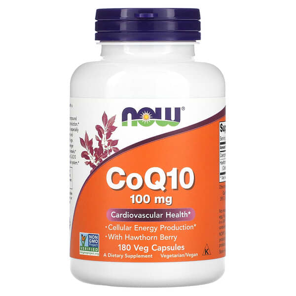 NOW Foods, 輔酶 Q10 含山楂果，100 毫克，180 粒素食膠囊