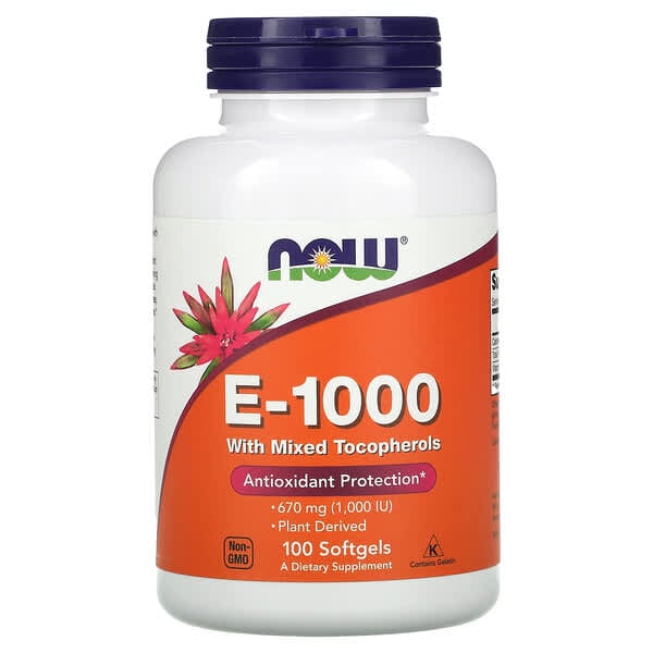 NOW Foods, E-1000 軟凝膠，含混合生育酚，670 毫克（1,000 國際單位），100 粒裝