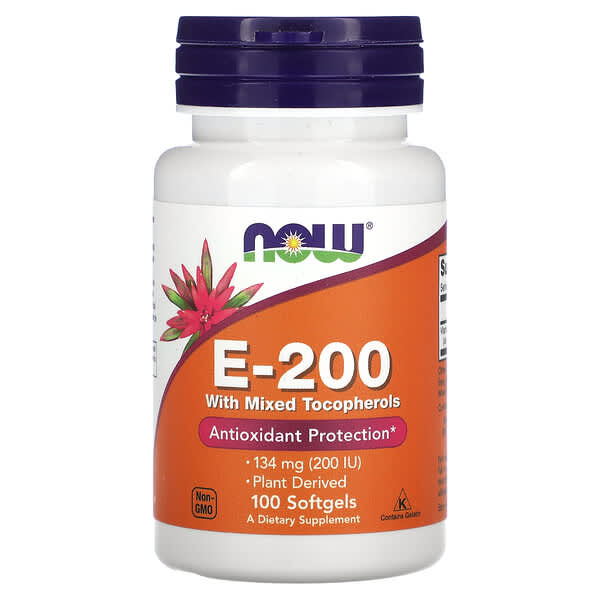 NOW Foods, E-200，含混合生育酚，134 毫克（200 國際單位），100 粒軟凝膠