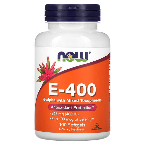 NOW Foods, E-400 D-Alpha，含混合生育酚，268 毫克（400 國際單位），100 粒軟凝膠