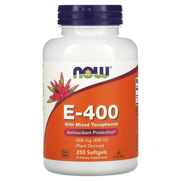 NOW Foods, E-400 軟膠囊，含混合生育酚，268 毫克 (400 IU)，250 粒裝