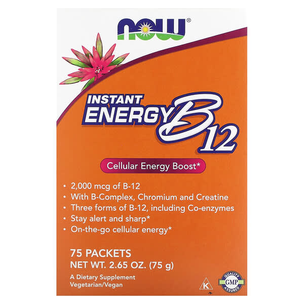 NOW Foods, 維生素 B12 能量提升即溶飲品，2,000 微克，75 袋裝，每袋 0.035 盎司（1 克）