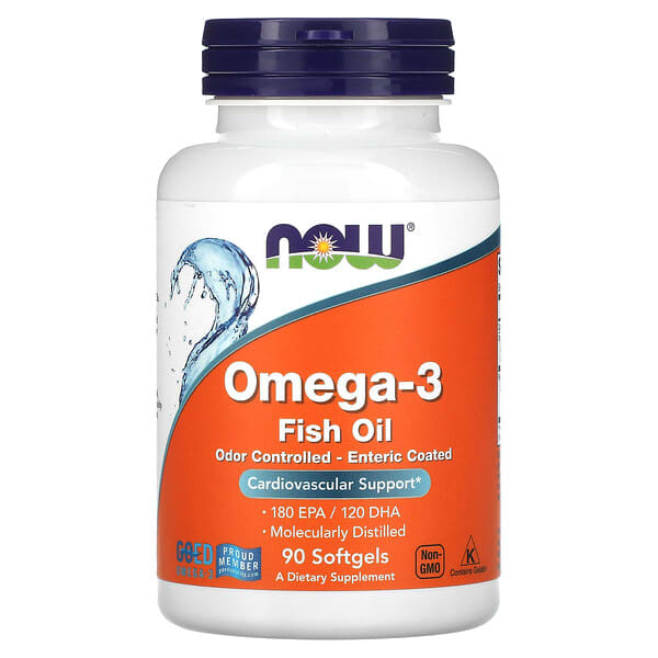 NOW Foods, Omega-3 魚油，1000 毫克，180 EPA-120 DHA，氣味可控，腸溶包衣，90 粒軟凝膠