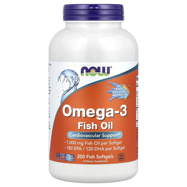 NOW Foods, Omega-3，1,000 毫克，200 粒魚軟凝膠（每粒軟凝膠 1,000 毫克）