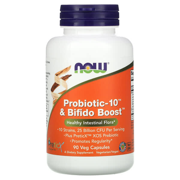 NOW Foods, Probiotic-10 和雙歧桿菌益生菌，250 億，90 粒素食膠囊（每粒膠囊 83.3 億）
