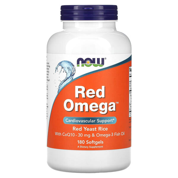 NOW Foods, 紅 Omega，紅麴米，含輔酶 Q10，180 粒軟凝膠