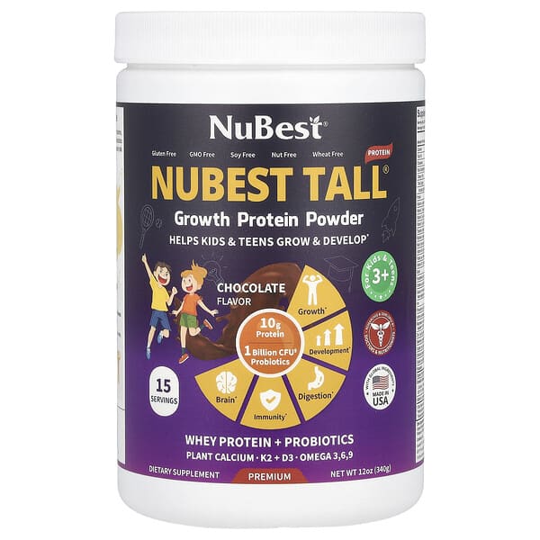 NuBest, 長高，成長蛋白質粉，適合 2 歲以上兒童和青少年，巧克力味，12 盎司（340 克）