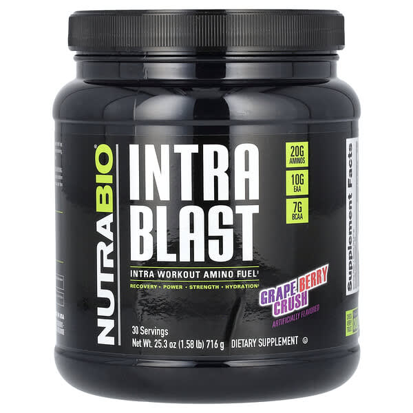 NutraBio, Intra Blast，Intra 氨基酸運動飲品，葡萄漿果碎，1.6 磅（722 克）