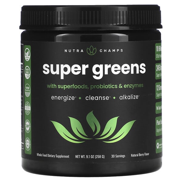 NutraChamps, 含 Superfood、益生菌和酶的 Super Greens，天然漿果味，9.1 盎司（258 克）