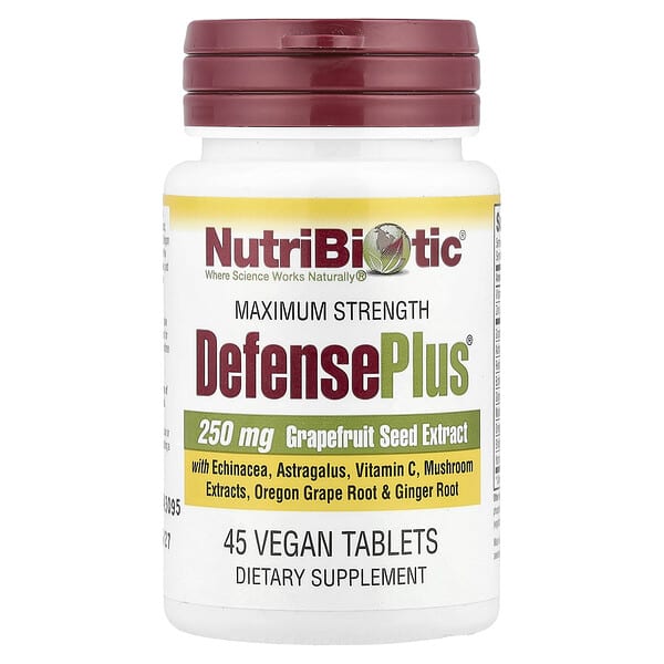 NutriBiotic, DefensePlus, 極大強度, 250 毫克, 45粒素食片
