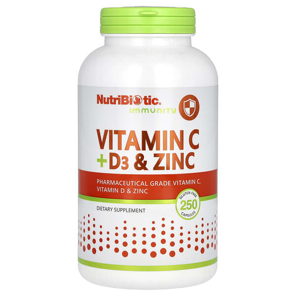 NutriBiotic, 機體抵抗，維生素 C + D3 和鋅，500 毫克，250 粒膠囊