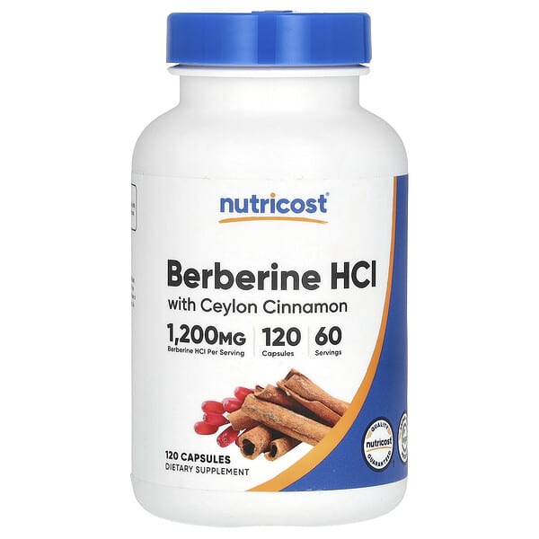 Nutricost, 鹽酸小檗堿和錫蘭肉桂，1200 毫克，120 粒膠囊（每粒膠囊 600 毫克）
