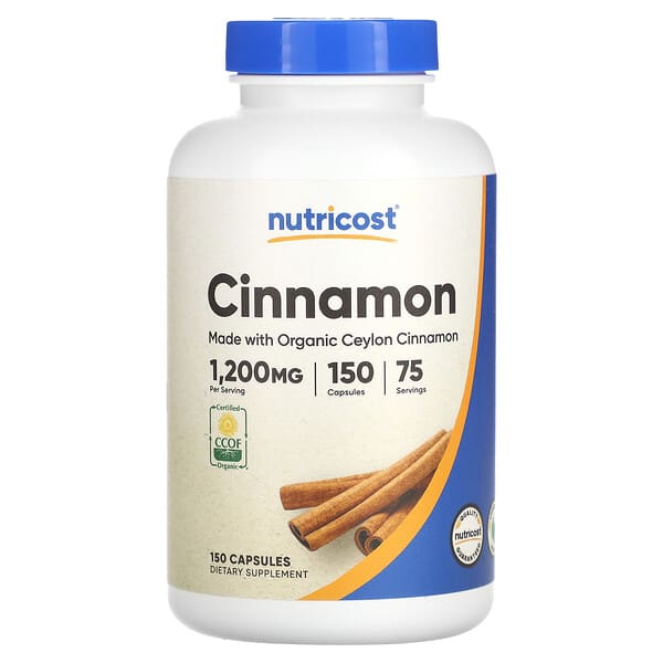 Nutricost, 肉桂，1,200 毫克，150 粒膠囊（每粒膠囊 600 毫克）