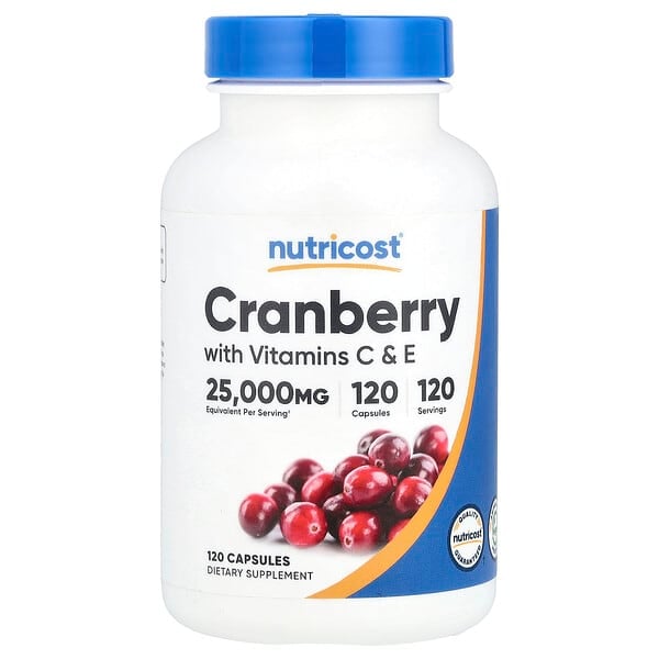 Nutricost, 蔓越橘含維生素 C 和 E，120 粒膠囊